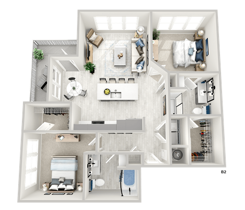 Floor plan for 2 beds, 2 baths, 1150 sqft